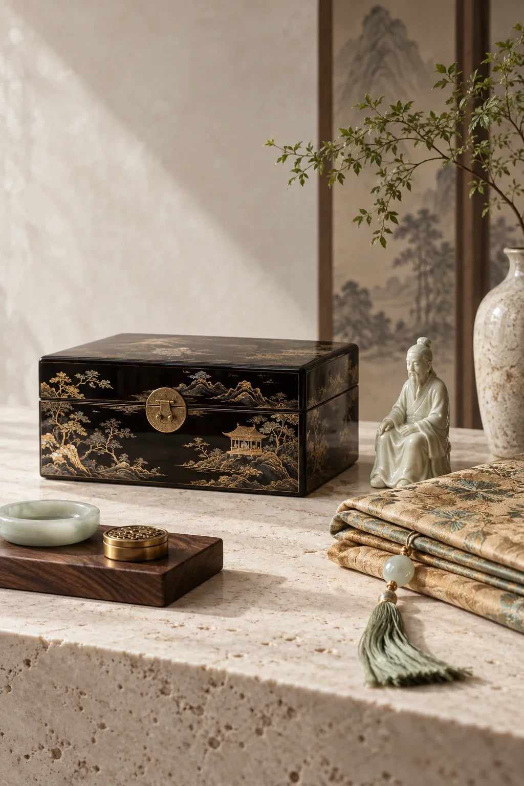 Eastern Aura editorial scene about collectible gifts and living heritage and modern artful living