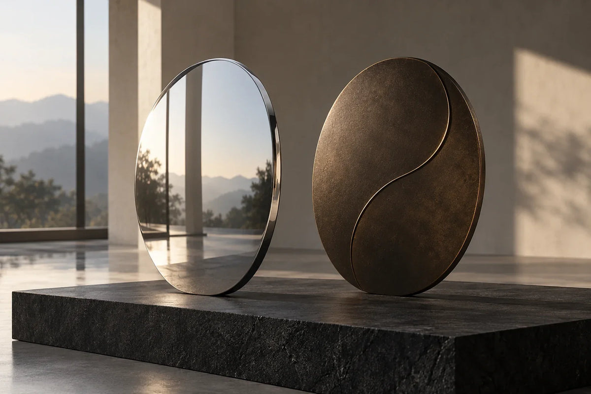 Two circular planes distinguish reflection from a matte decorated surface.