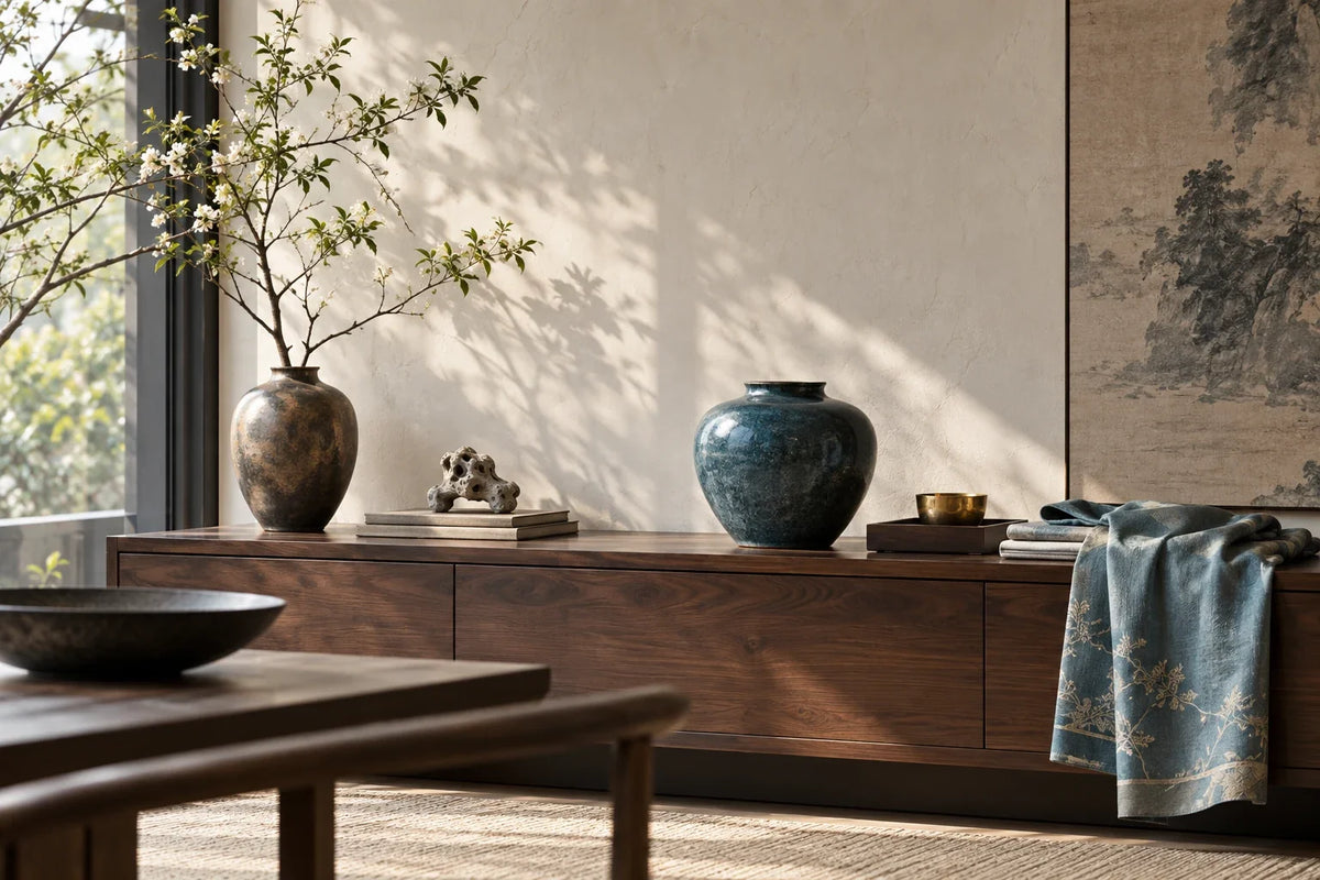 Eastern Aura editorial scene about collectible gifts and living heritage and modern artful living