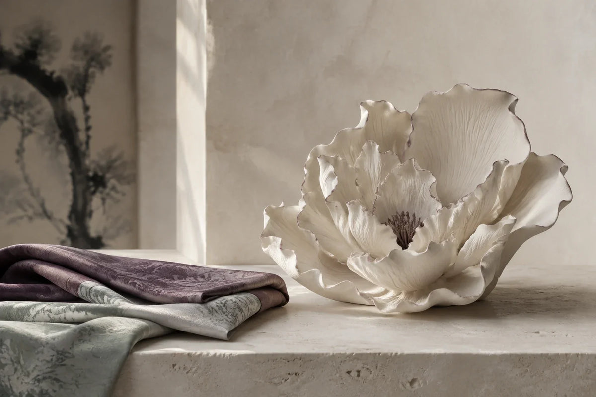 Eastern Aura editorial scene about the peony as a contemporary design motif
