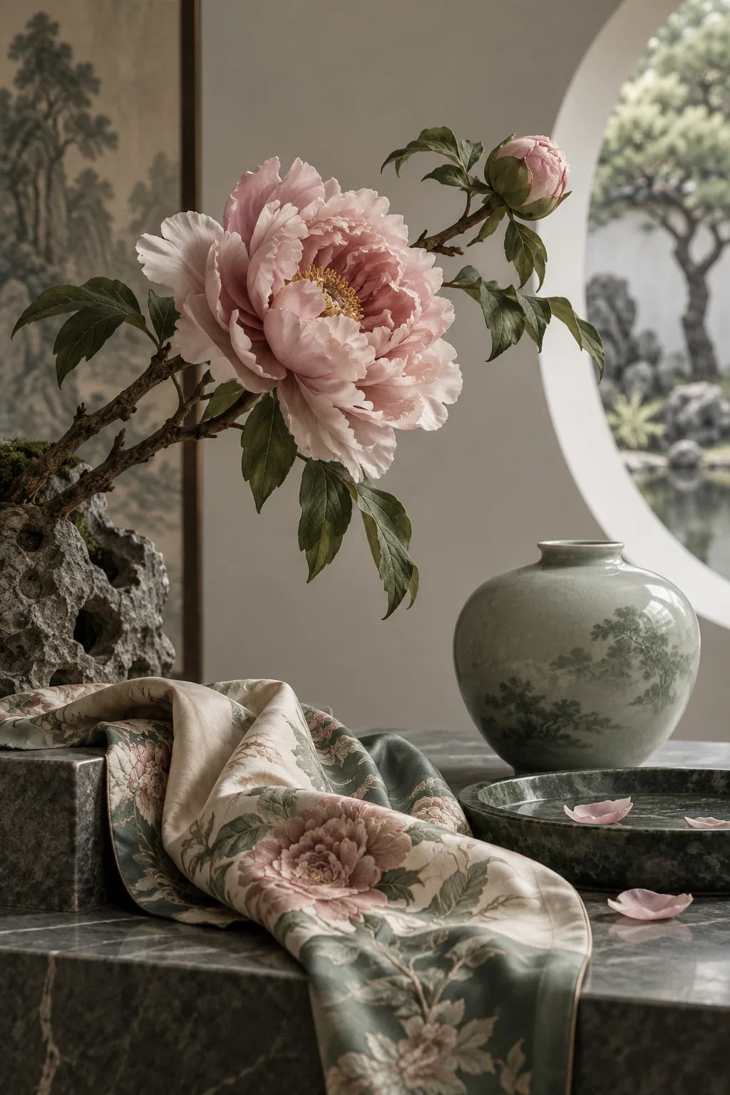 Eastern Aura editorial scene about gifts for collectors and the peony as a contemporary design motif