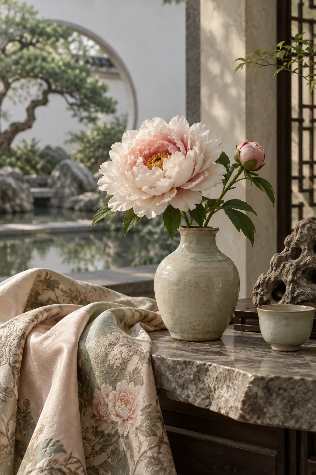 Eastern Aura editorial scene about gifts for collectors and the peony as a contemporary design motif