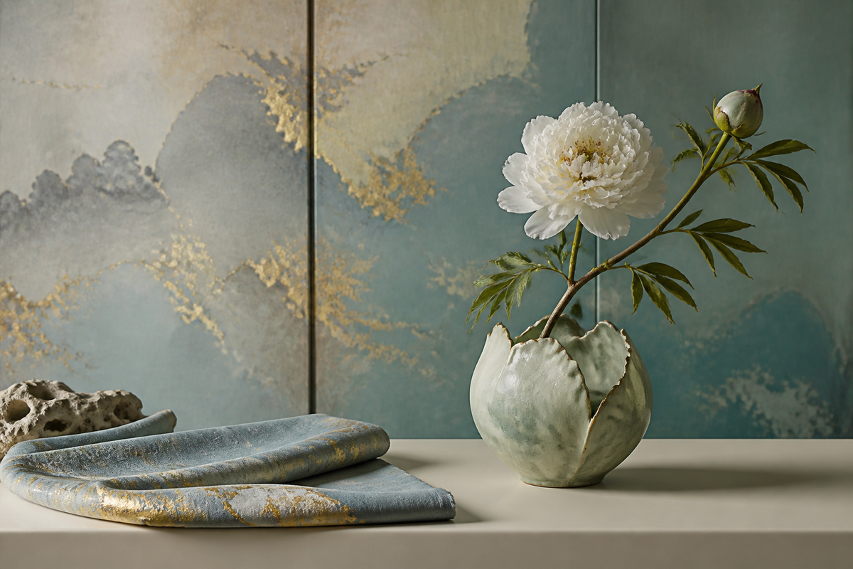 Eastern Aura editorial scene about the peony as a contemporary design motif