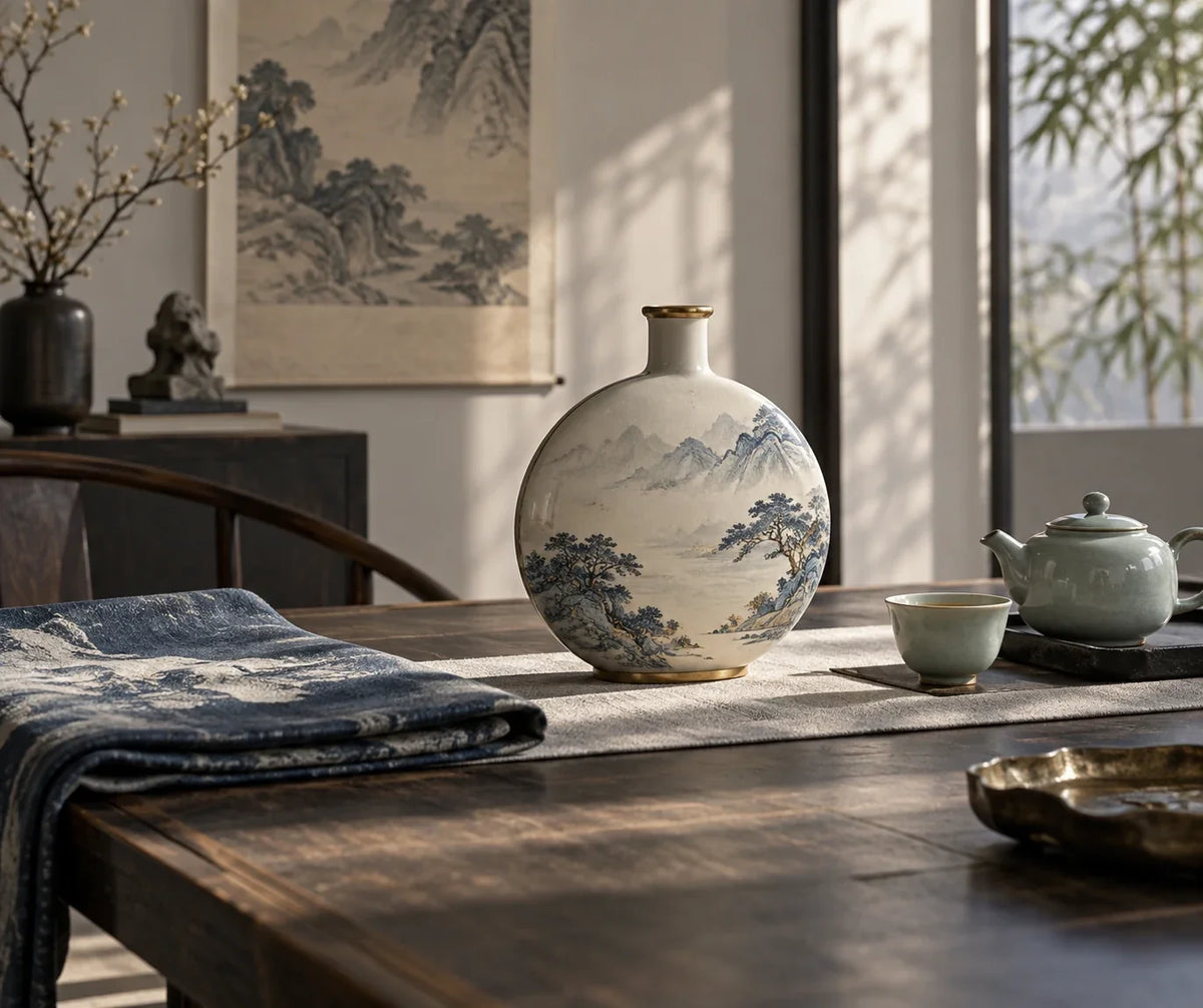 Eastern Aura editorial scene about Chinese collection and artful living and daily ritual