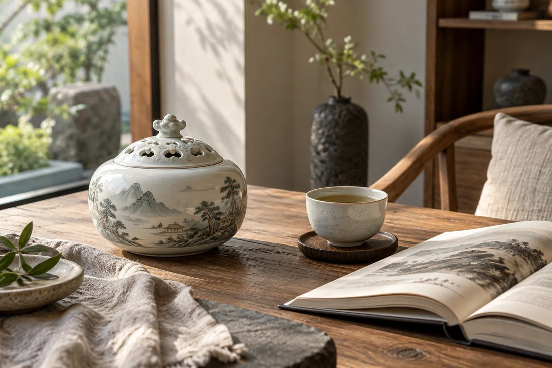 Eastern Aura editorial scene about Chinese collection and artful living and daily ritual