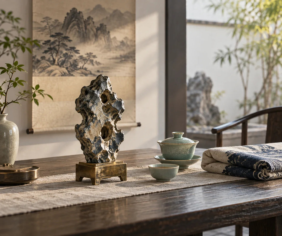 Eastern Aura editorial scene about Chinese collection and artful living and daily ritual