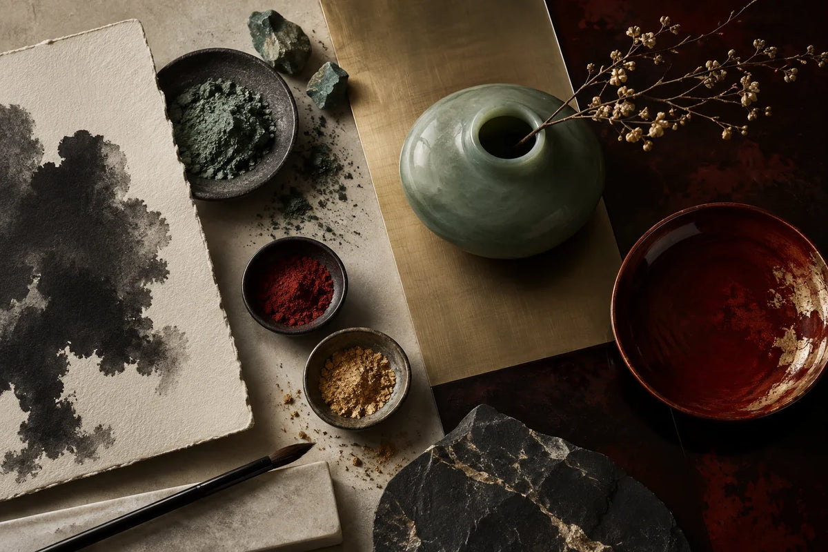 Eastern Aura editorial scene about Chinese collection and artful living and daily ritual