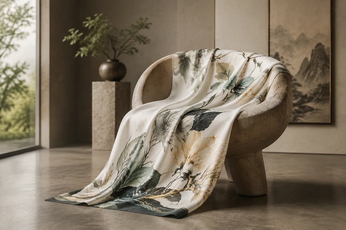 Eastern Aura editorial scene about luxury shawl and drape, palette and verified styling details