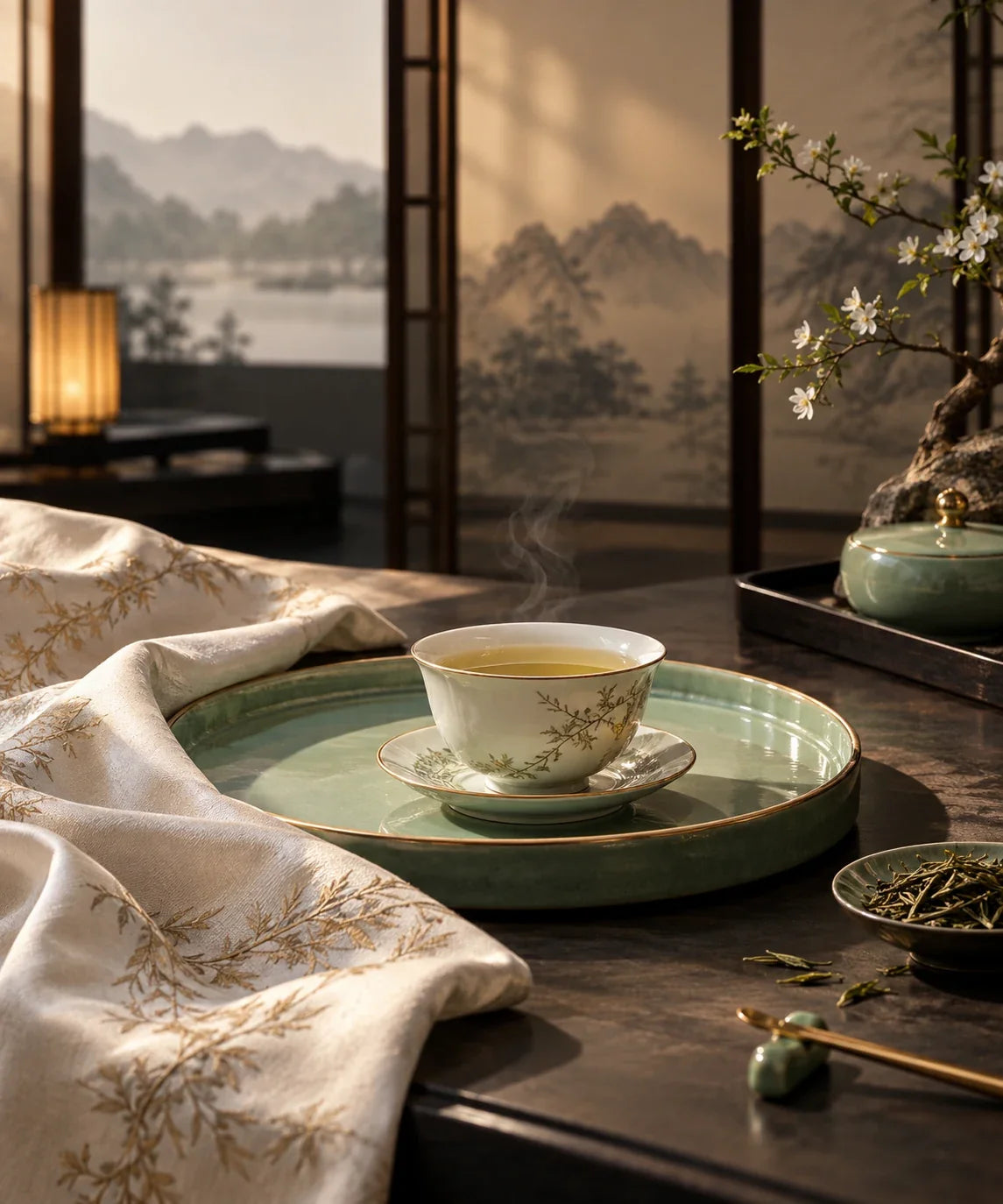 Eastern Aura editorial scene about Chinese gift set and ritual, presentation and recipient fit