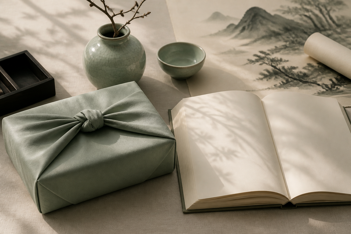 Eastern Aura editorial scene about desk objects, memory and concentration