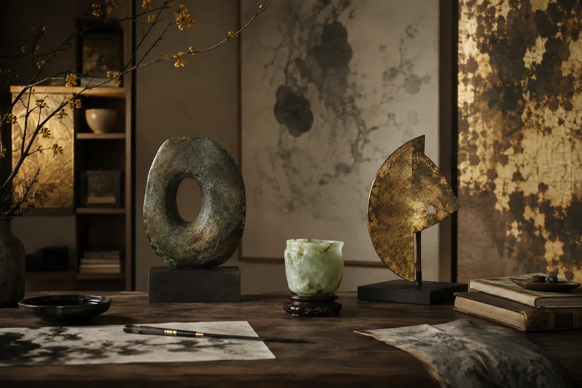 Eastern Aura editorial scene about desk objects, memory and concentration