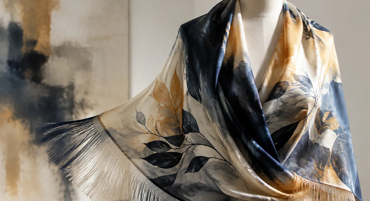 Eastern Aura editorial scene about luxury shawl and use as part of an artwork's meaning
