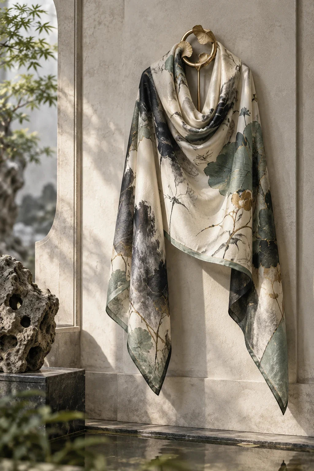 Eastern Aura editorial scene about luxury shawl and use as part of an artwork's meaning