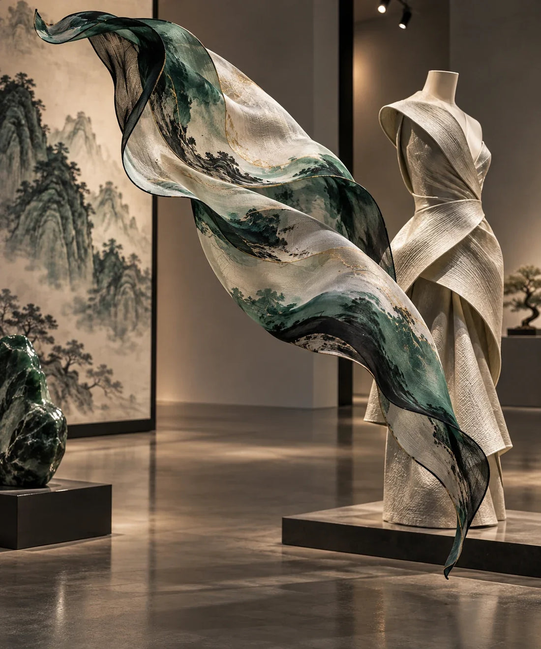 Eastern Aura editorial scene about luxury shawl and use as part of an artwork's meaning