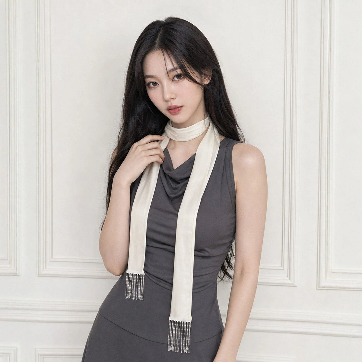 Tasselled Mulberry Silk Scarf - Eastern Aura hero image 1