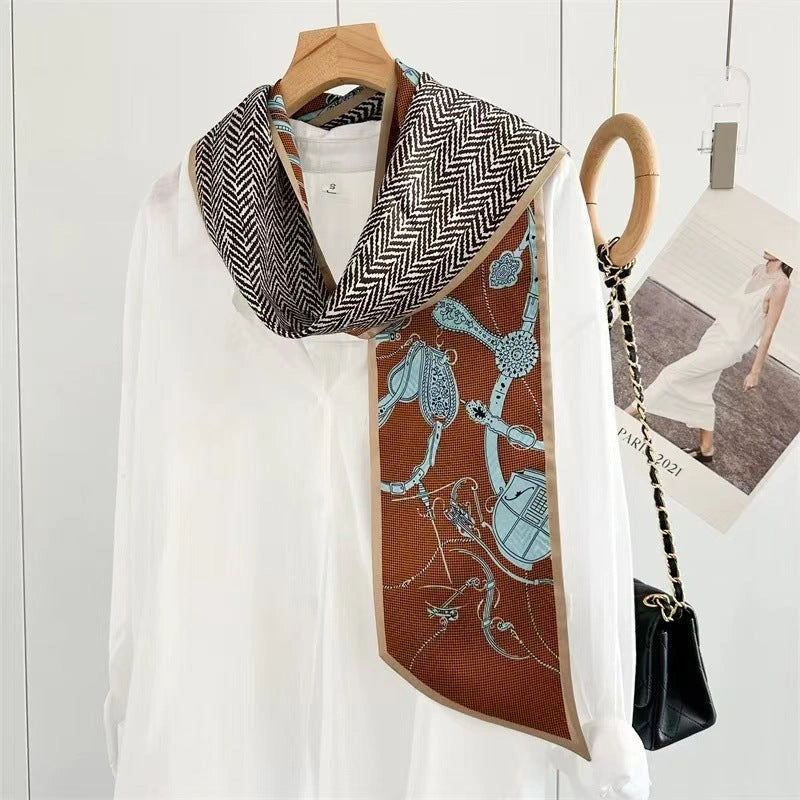 Mulberry Silk Crepe Satin Ribbon Scarf - Eastern Aura detail image 2