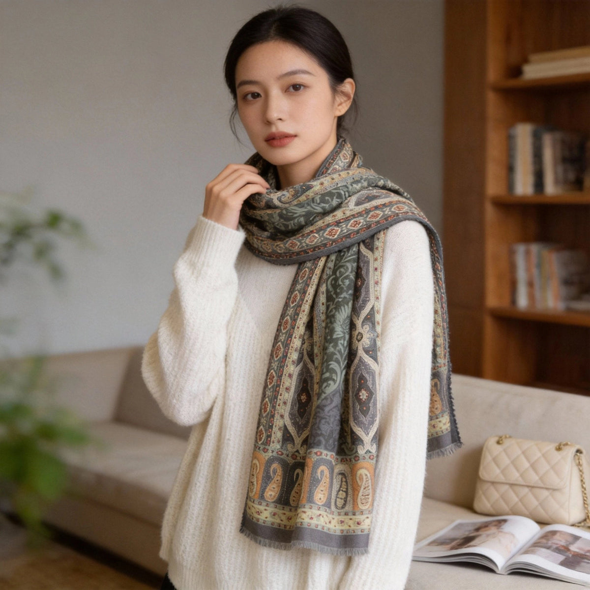 Paisley Cashmere Scarf - Eastern Aura detail image 2