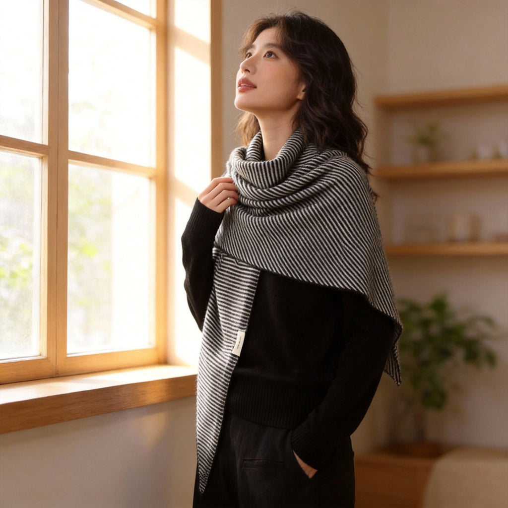 Striped Wool Triangle Shawl - Eastern Aura hero image 1