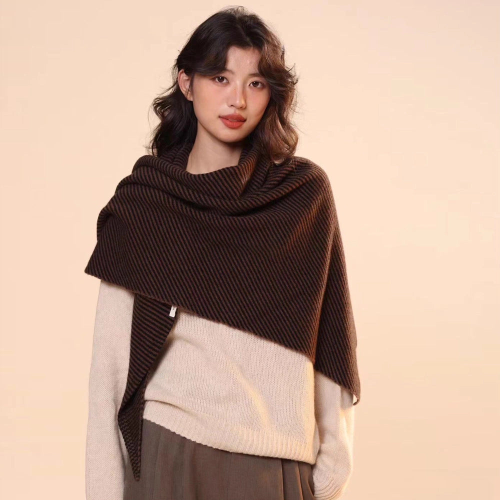 Striped Wool Triangle Shawl - Eastern Aura detail image 2