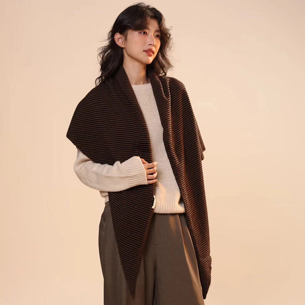 Striped Wool Triangle Shawl - Eastern Aura product image 3