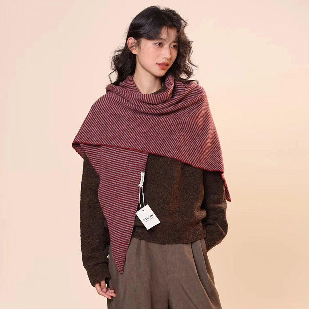 Striped Wool Triangle Shawl - Eastern Aura product image 9