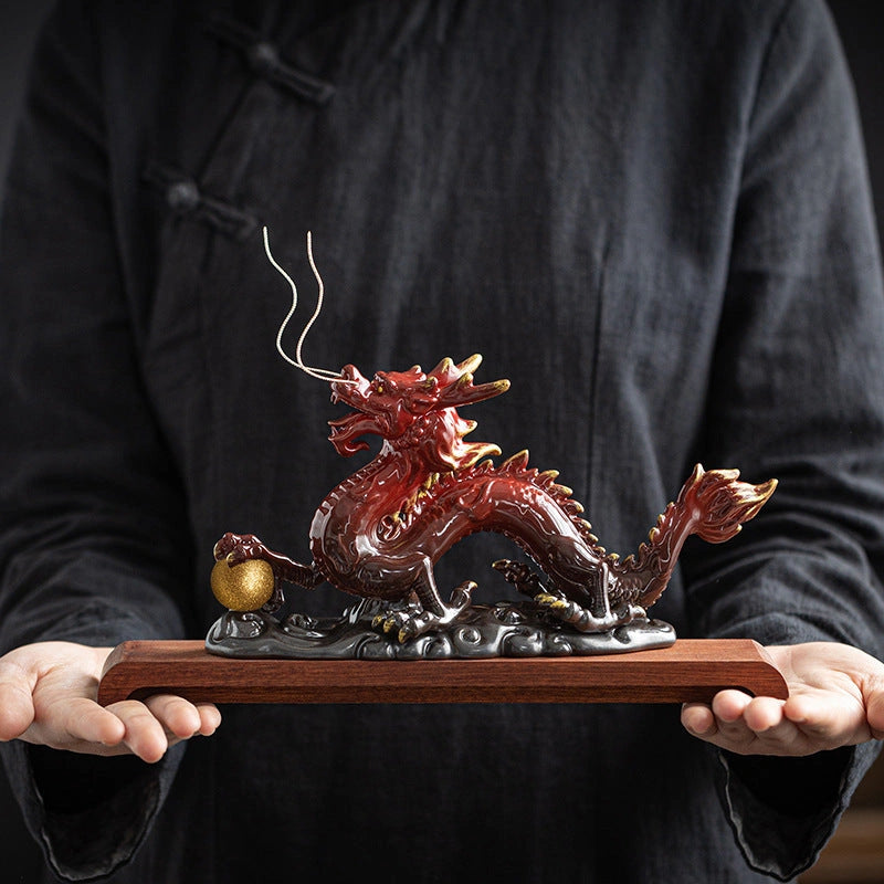 Celadon Dragon Desk Sculpture - Eastern Aura detail image 2