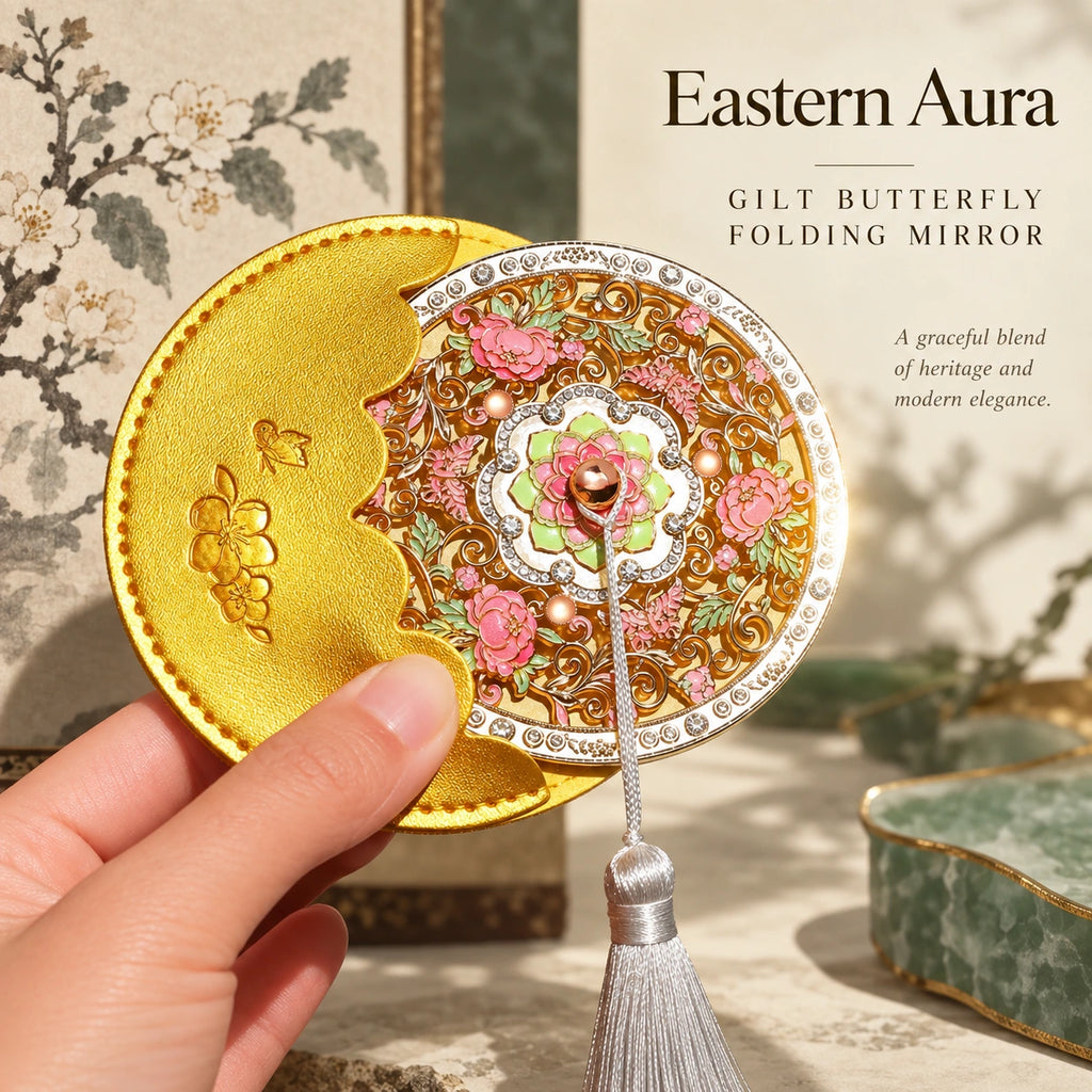 Eastern Aura Gilt Butterfly Folding Mirror — product detail image 3