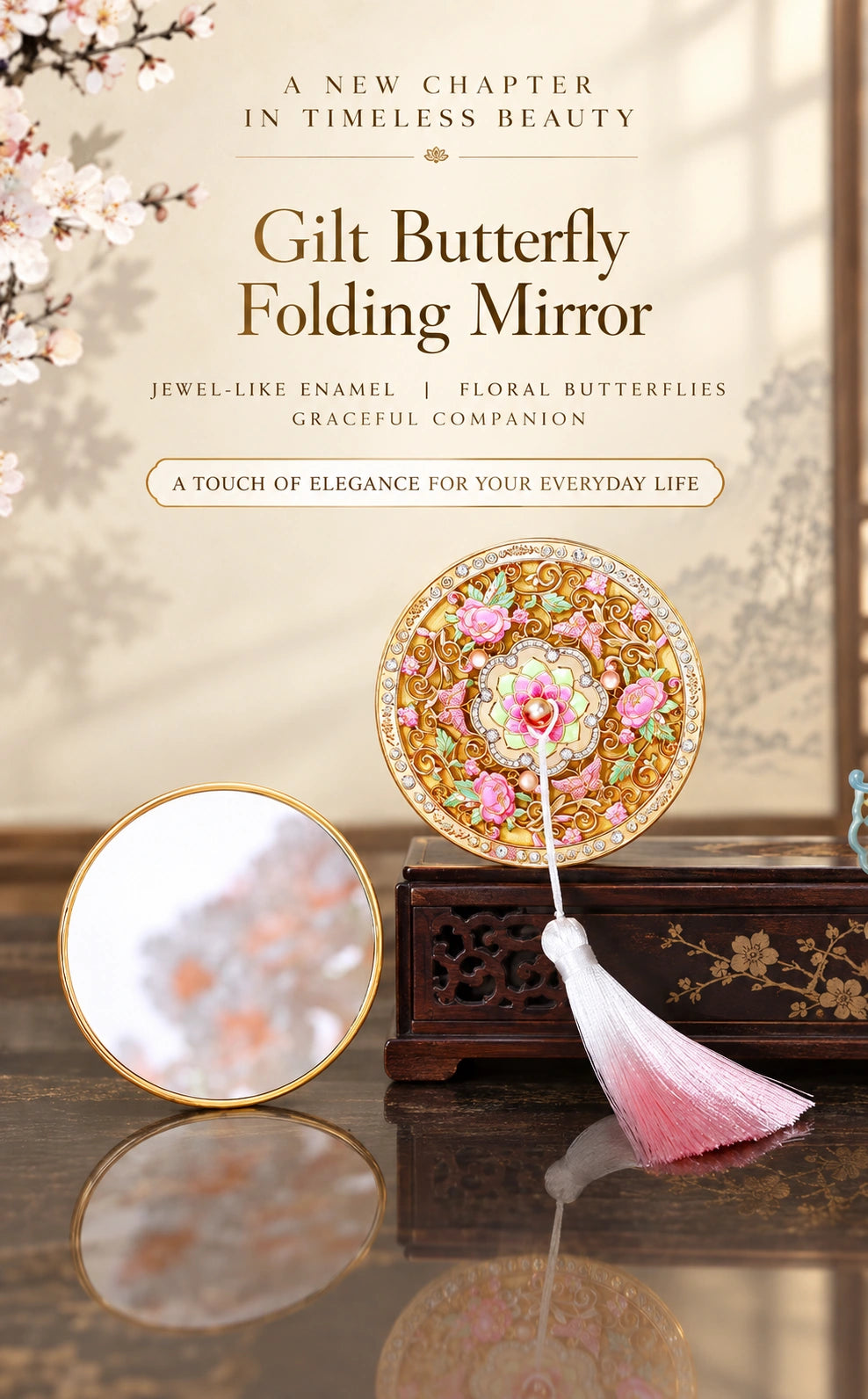 Eastern Aura Gilt Butterfly Folding Mirror — product detail image 18