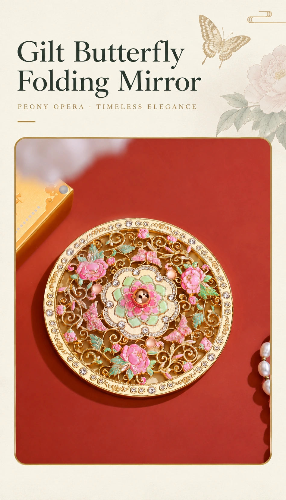 Eastern Aura Gilt Butterfly Folding Mirror — product detail image 21