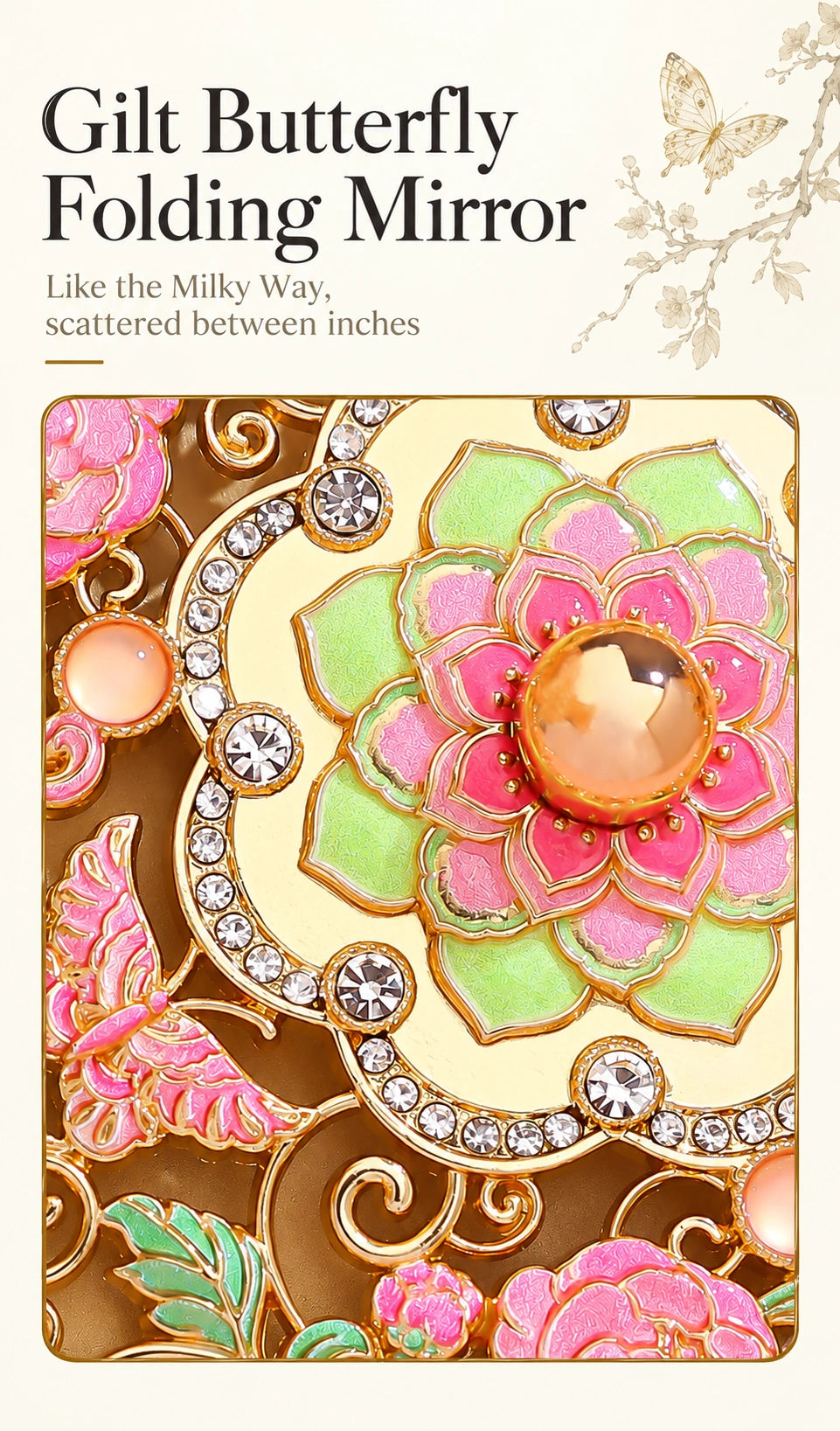 Eastern Aura Gilt Butterfly Folding Mirror — product detail image 23