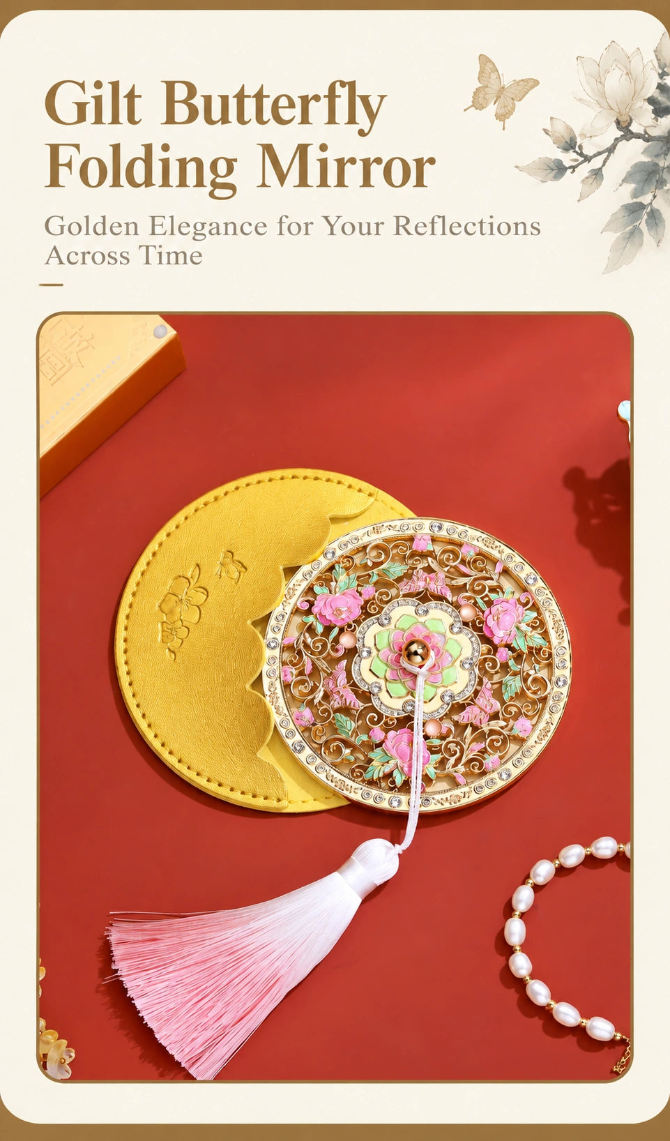 Eastern Aura Gilt Butterfly Folding Mirror — product detail image 24