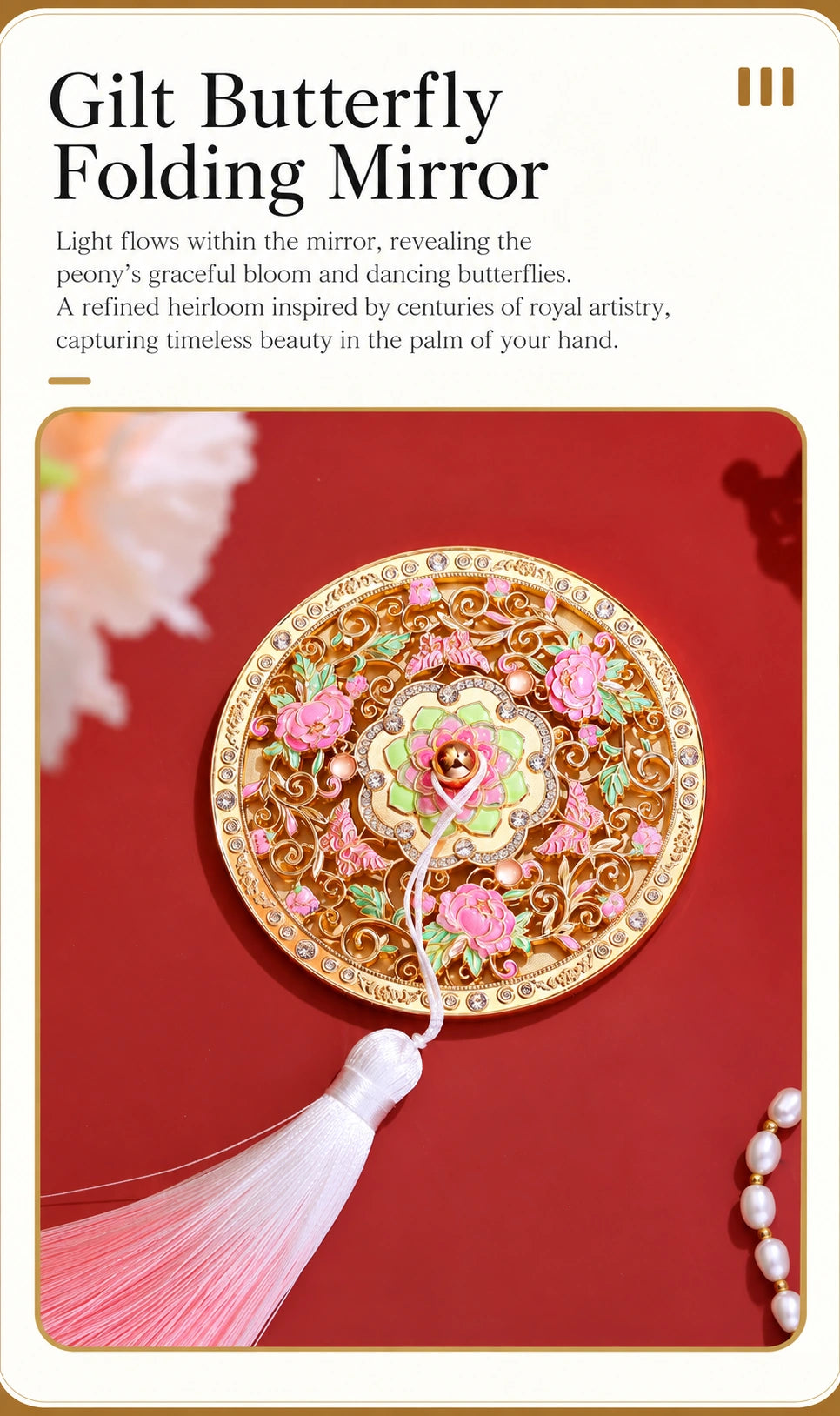 Eastern Aura Gilt Butterfly Folding Mirror — product detail image 26
