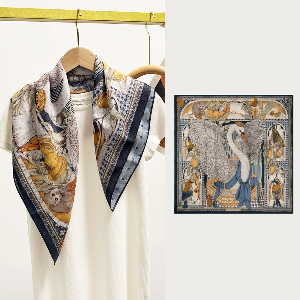 Eastern Aura Tiger Motif Silk-Feel Square Scarf — product detail image 16