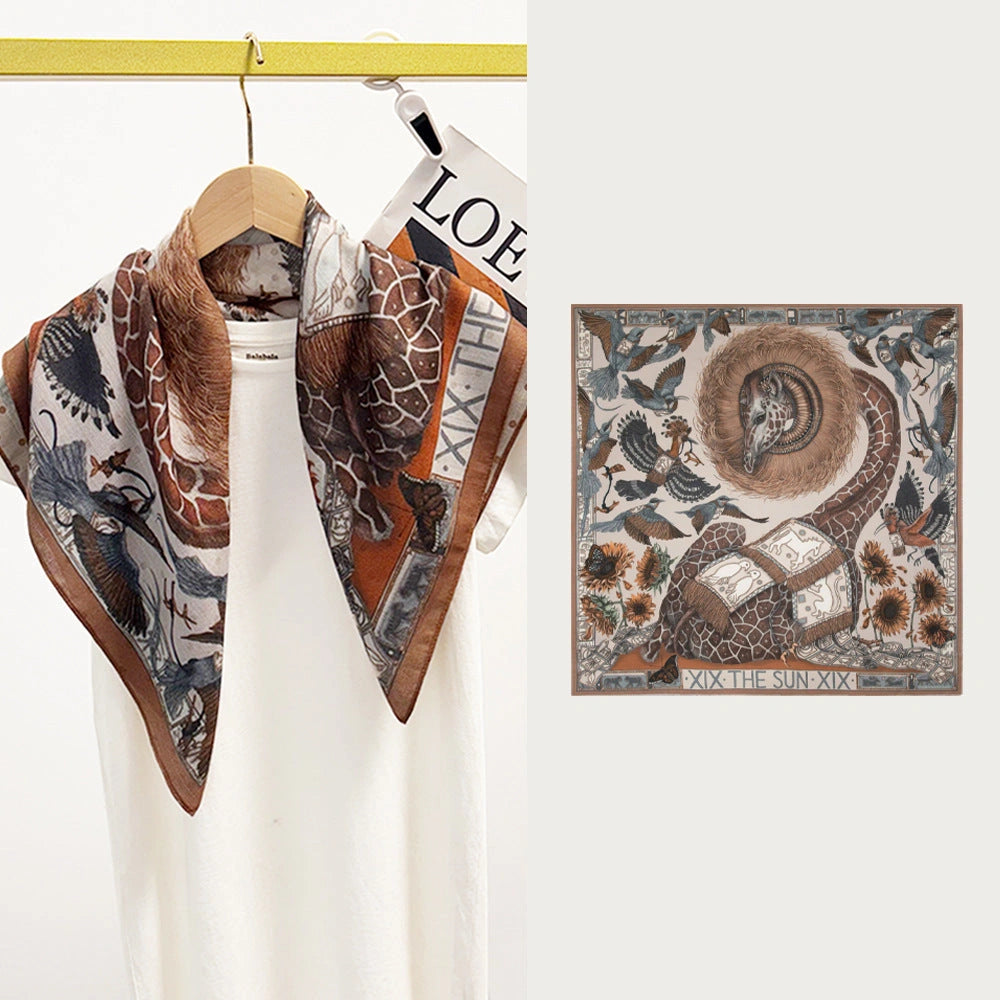 Eastern Aura Tiger Motif Silk-Feel Square Scarf — product detail image 17