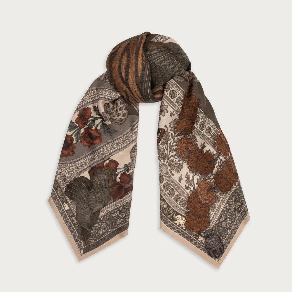 Eastern Aura Tiger Motif Silk-Feel Square Scarf — product detail image 18