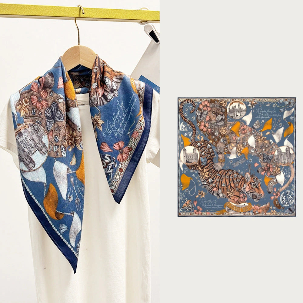 Eastern Aura Tiger Motif Silk-Feel Square Scarf — product detail image 23