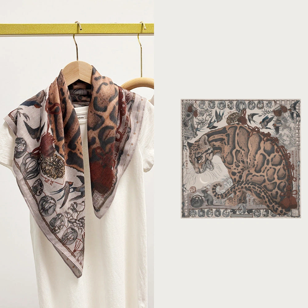 Eastern Aura Tiger Motif Silk-Feel Square Scarf — product detail image 25