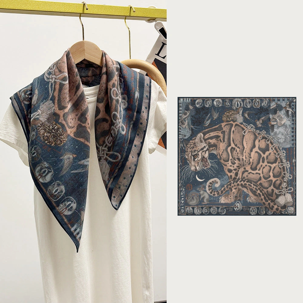 Eastern Aura Tiger Motif Silk-Feel Square Scarf — product detail image 26