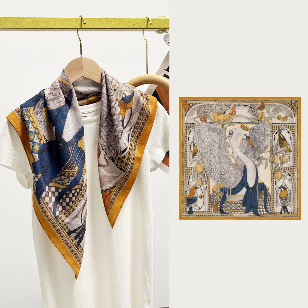 Eastern Aura Tiger Motif Silk-Feel Square Scarf — product detail image 27