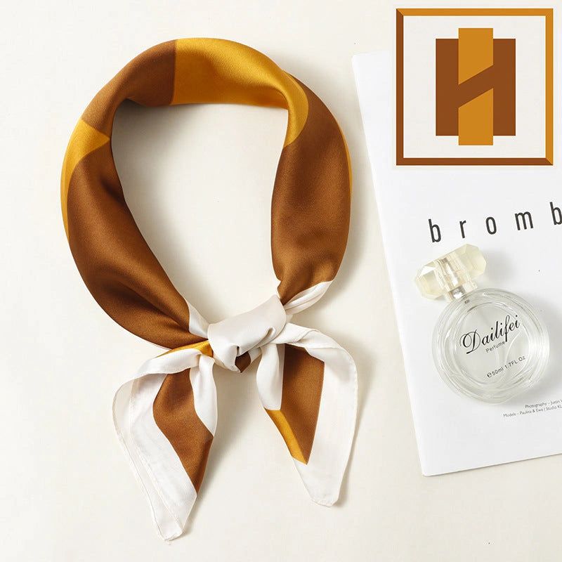 Eastern Aura Monochrome Stripe Silk-Feel Square Scarf — product detail image 7
