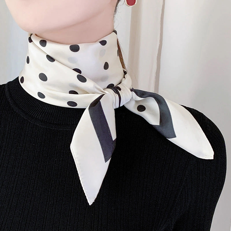 Eastern Aura Monochrome Stripe Silk-Feel Square Scarf — product detail image 8