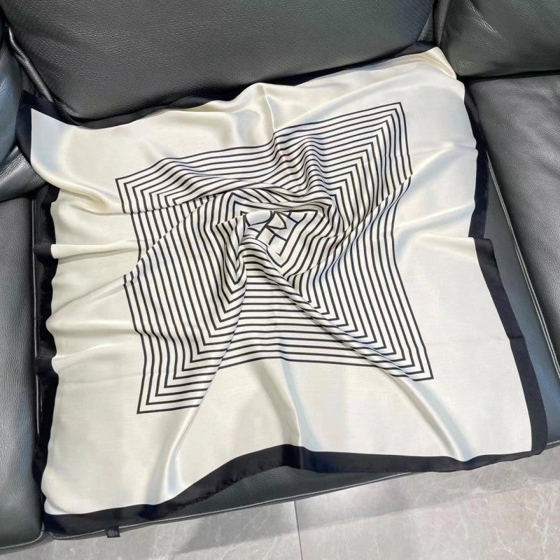 Eastern Aura Monochrome Stripe Silk-Feel Square Scarf — product detail image 11