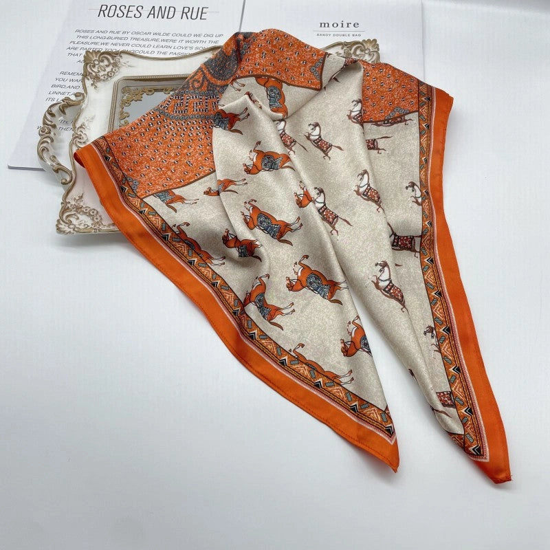 Eastern Aura Monochrome Stripe Silk-Feel Square Scarf — product detail image 12