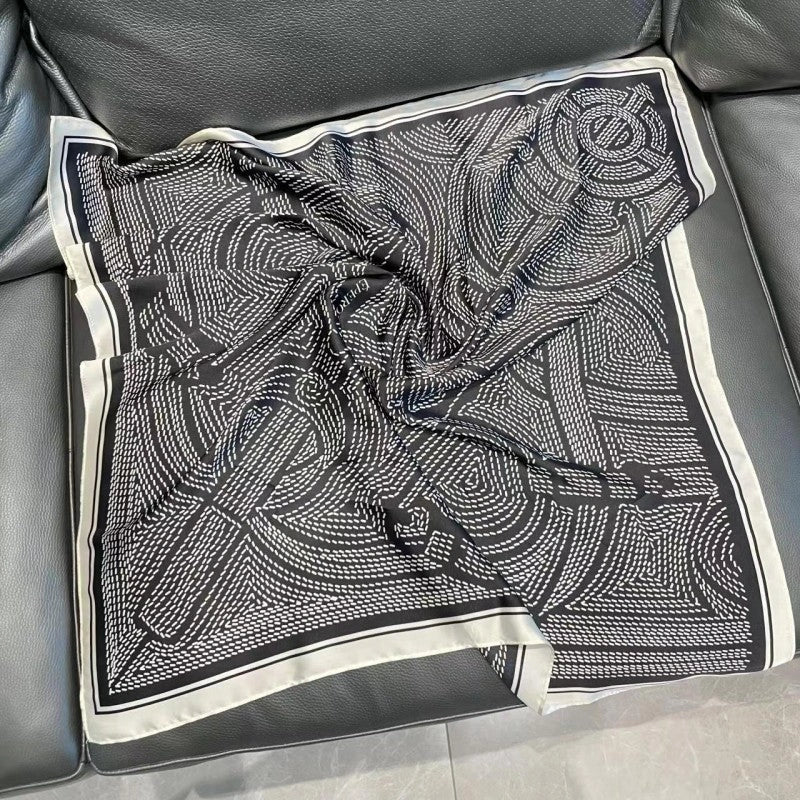 Eastern Aura Monochrome Stripe Silk-Feel Square Scarf — product detail image 13