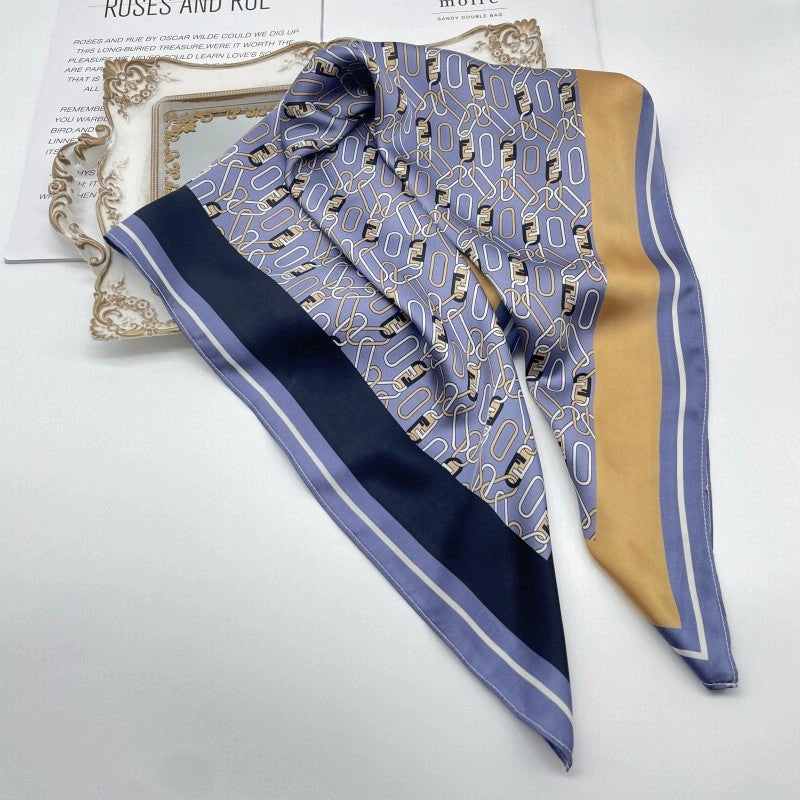 Eastern Aura Monochrome Stripe Silk-Feel Square Scarf — product detail image 14