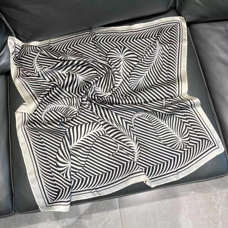 Eastern Aura Monochrome Stripe Silk-Feel Square Scarf — product detail image 15