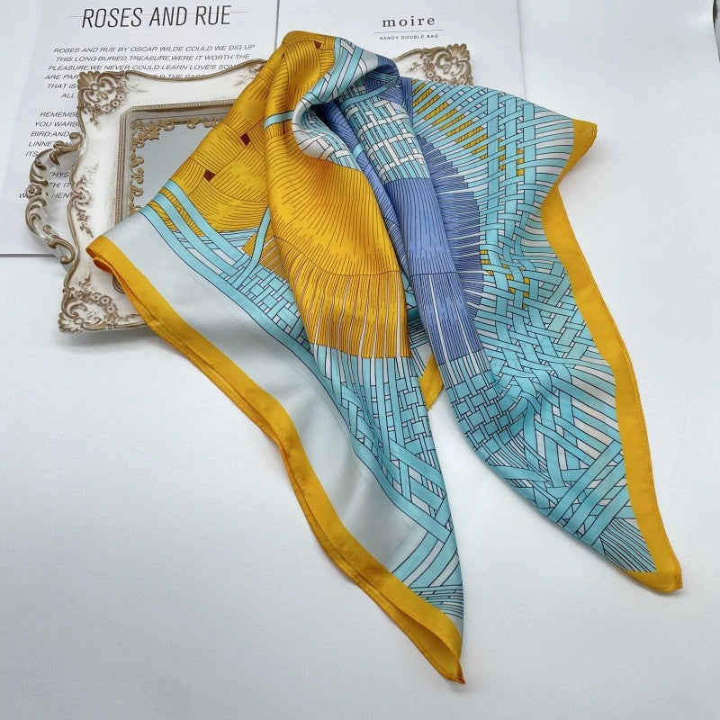 Eastern Aura Monochrome Stripe Silk-Feel Square Scarf — product detail image 16