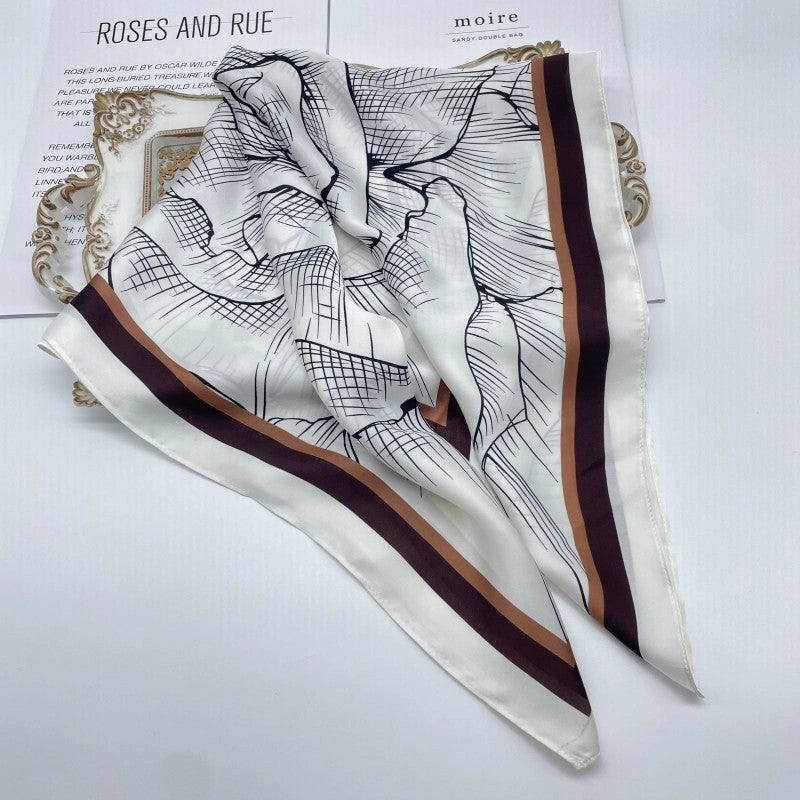 Eastern Aura Monochrome Stripe Silk-Feel Square Scarf — product detail image 17