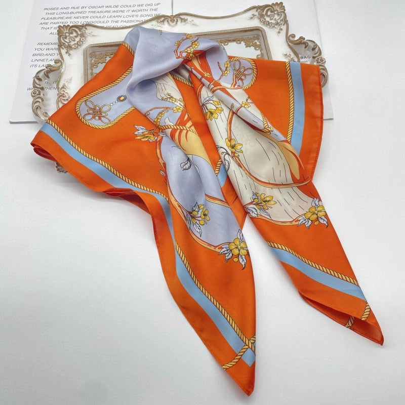 Eastern Aura Monochrome Stripe Silk-Feel Square Scarf — product detail image 18
