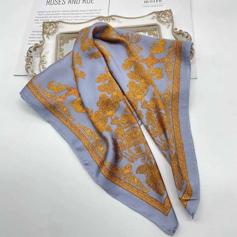 Eastern Aura Monochrome Stripe Silk-Feel Square Scarf — product detail image 21